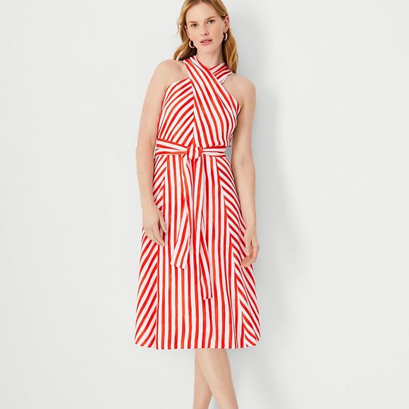 Ann Taylor Striped Crossover Neck Wrap Dress NEW WITH TAGS - Picture 1 of 2